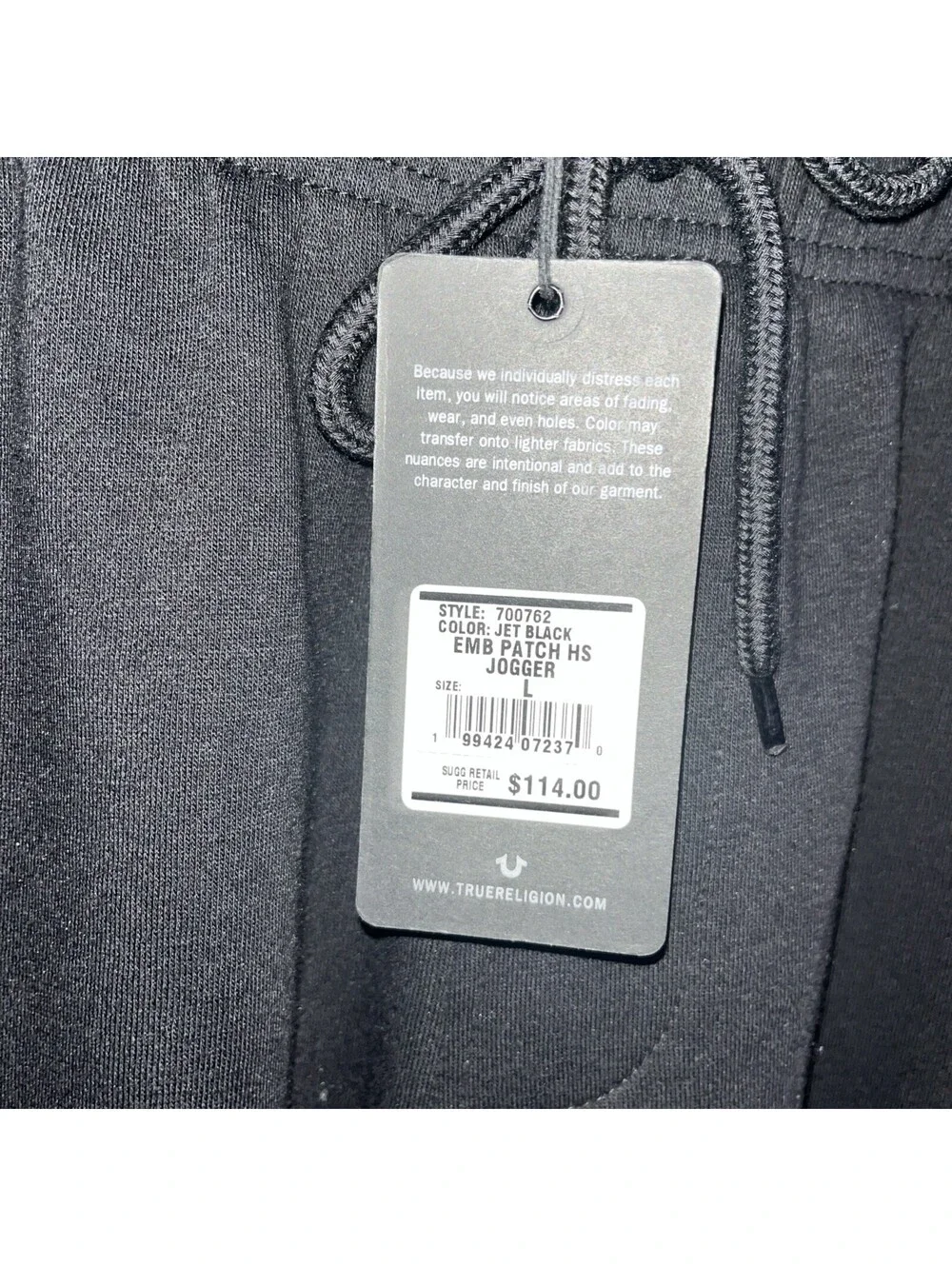 True Religion Embroidered Patch Jogger Men’s Large Jet Black MSRP $114